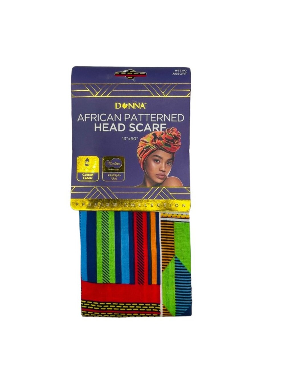 Donna African Patterned Head Scarf 13" x 60" Cotton Fabric